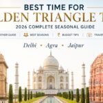 Best time to visit Golden Triangle India showing Delhi Agra Jaipur with seasonal travel guide