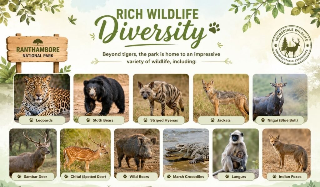 Ranthambore National Park Wildlife Diversity – Animals You Can Spot Beyond Tigers Wildlife diversity of Ranthambore National Park showcasing animals found beyond tigers.