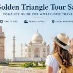 Traveler exploring Golden Triangle India with Taj Mahal India Gate and Jaipur while considering travel safety