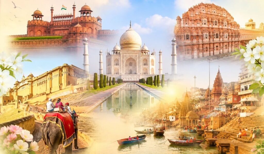 Golden Triangle with Varanasi tour featuring Taj Mahal, Red Fort, Amber Fort, Hawa Mahal, and Varanasi ghats