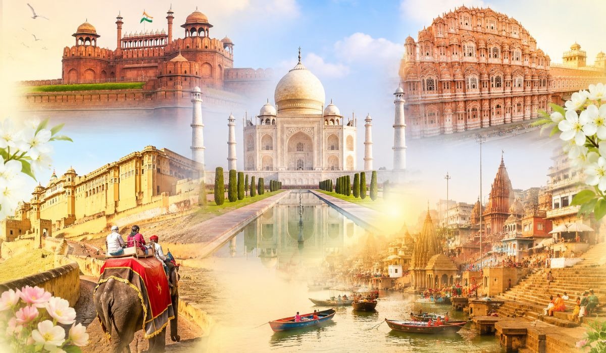 Golden Triangle with Varanasi tour featuring Taj Mahal, Red Fort, Amber Fort, Hawa Mahal, and Varanasi ghats