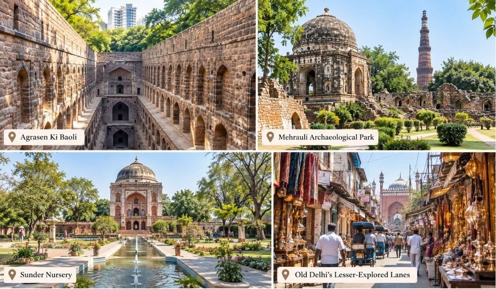Delhi Hidden Gems – Agrasen Ki Baoli, Mehrauli Archaeological Park, Sunder Nursery and Old Delhi Delhi hidden gems including Agrasen Ki Baoli, Mehrauli Archaeological Park, Sunder Nursery and Old Delhi lanes