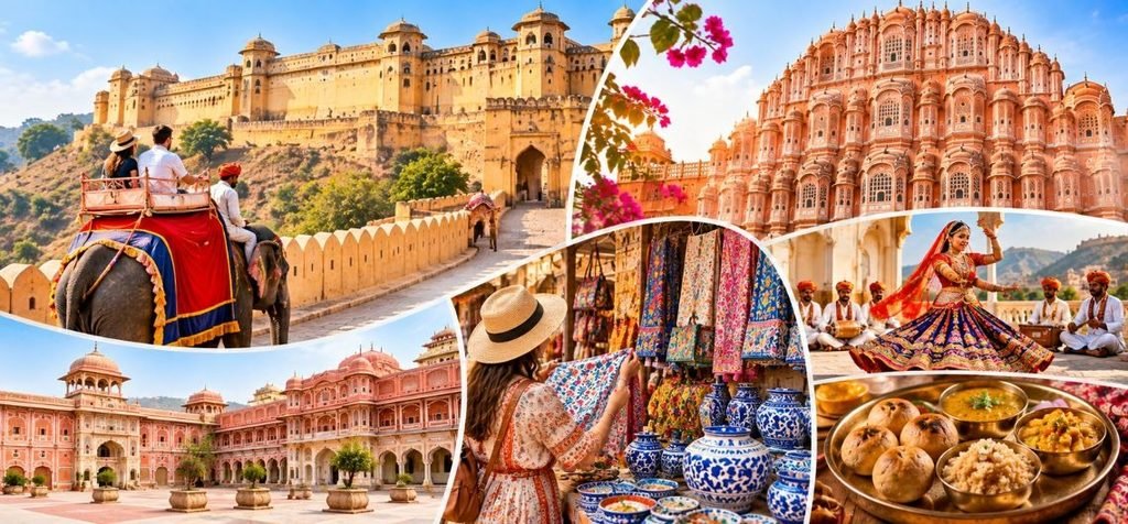 Jaipur Cultural Experiences and Royal Heritage Jaipur royal heritage featuring Amber Fort, Hawa Mahal, traditional handicrafts, Rajasthani folk dance and local cuisine.
